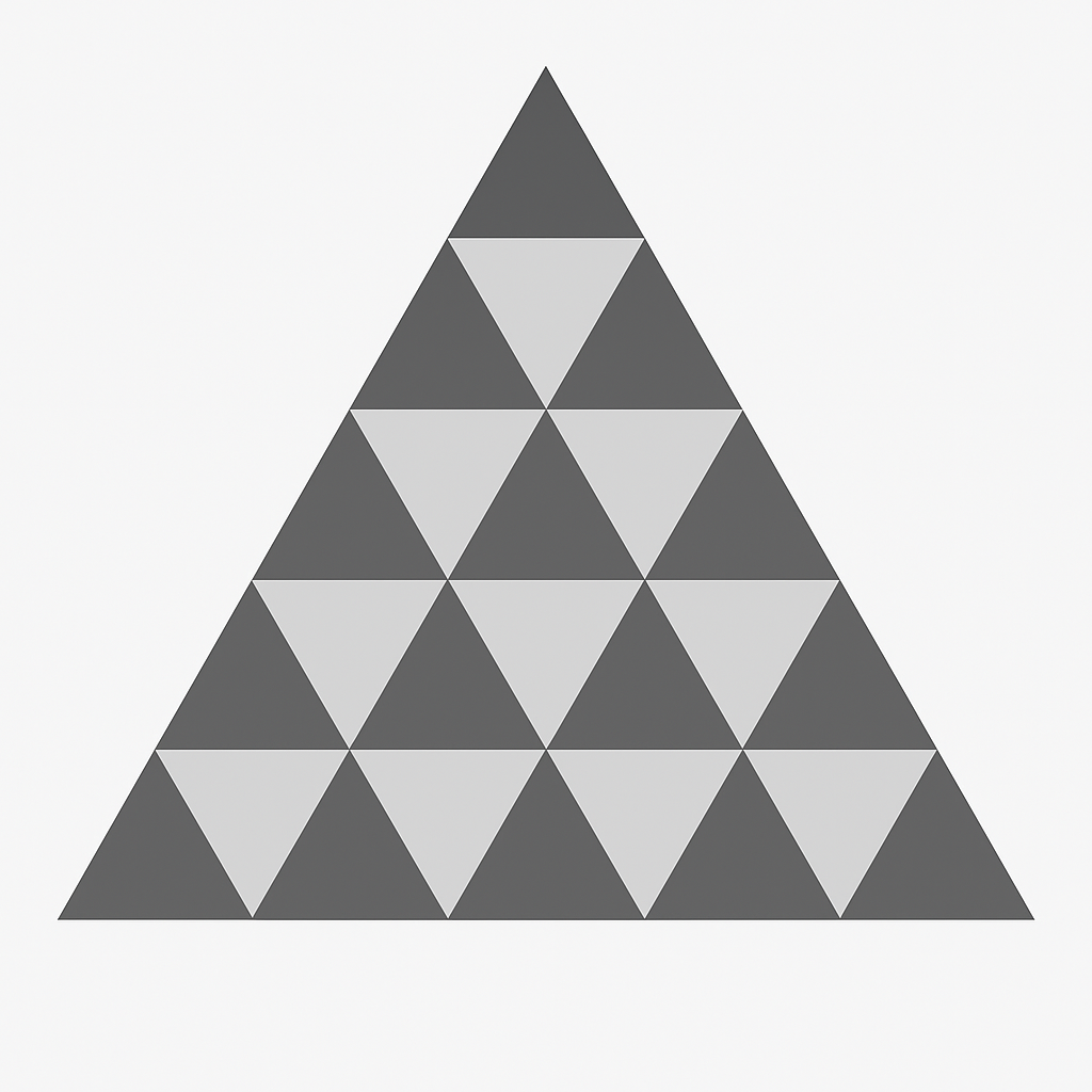 A geometric figure full of overlapping triangles of many sizes