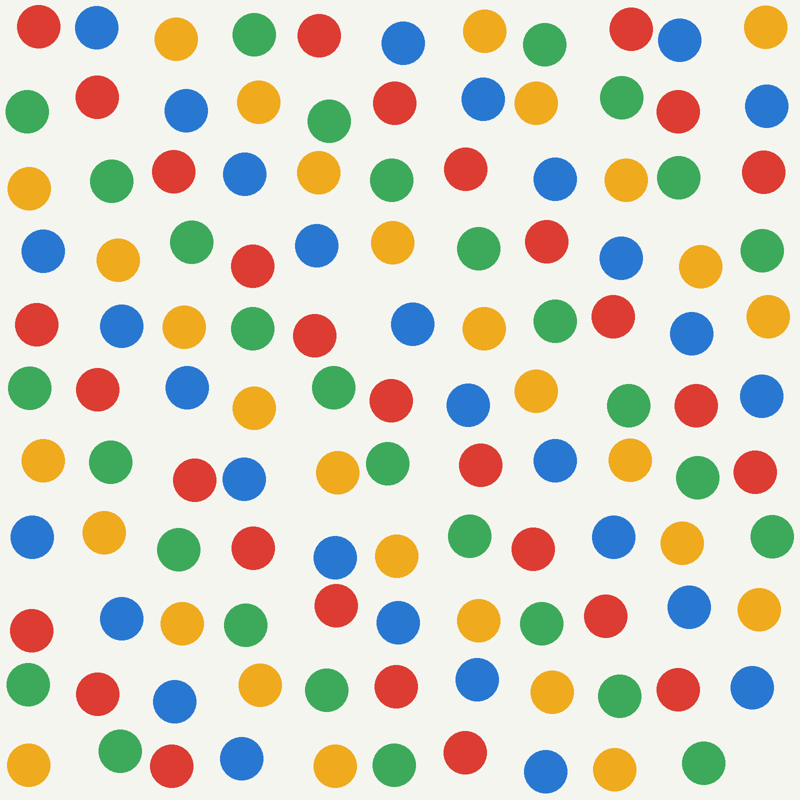 A field of 120 separated coloured dots