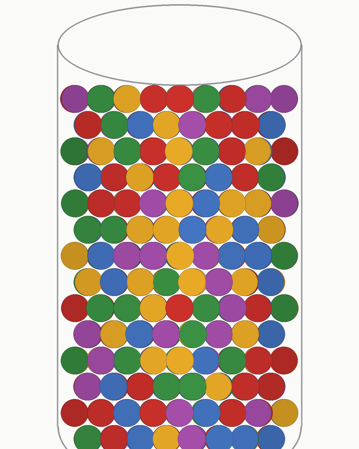 A synthetic jar of coloured balls rendered with depth